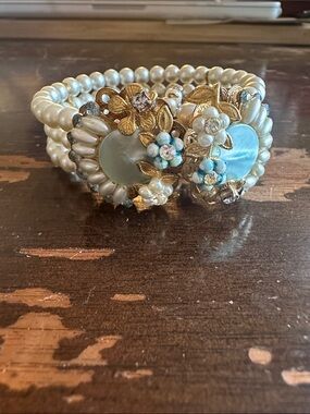 Miriam Haskell unsigned 1930’s faux & real Pearl, rhinestone bracelet